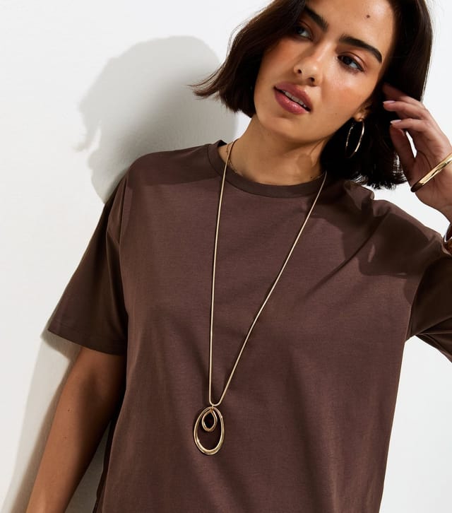 New Look Women's Dark Brown Cotton Scalloped Lace T-Shirt New Look - 2