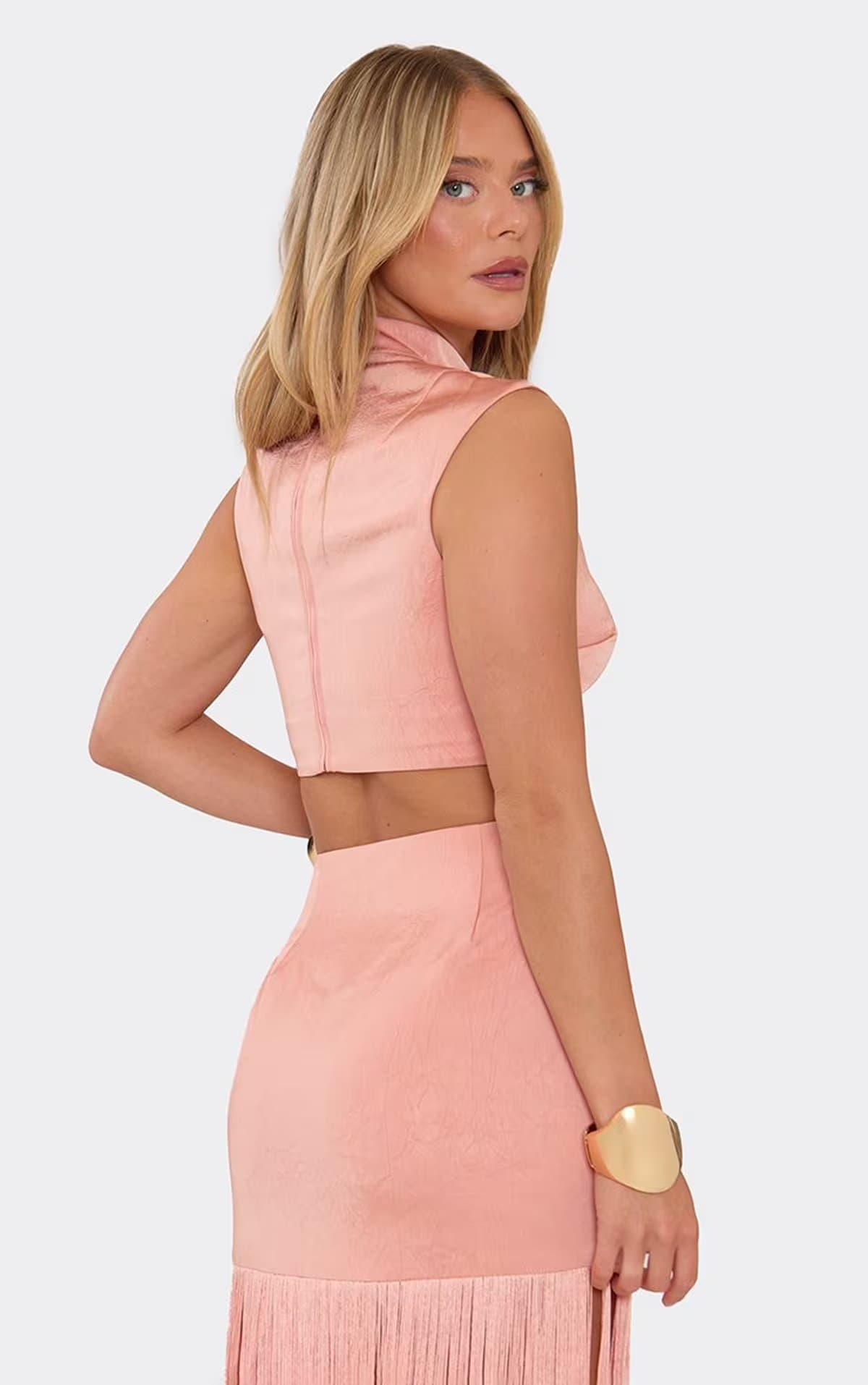 EGO EGO Peach Suede Sleeveless High Neck Crop Top