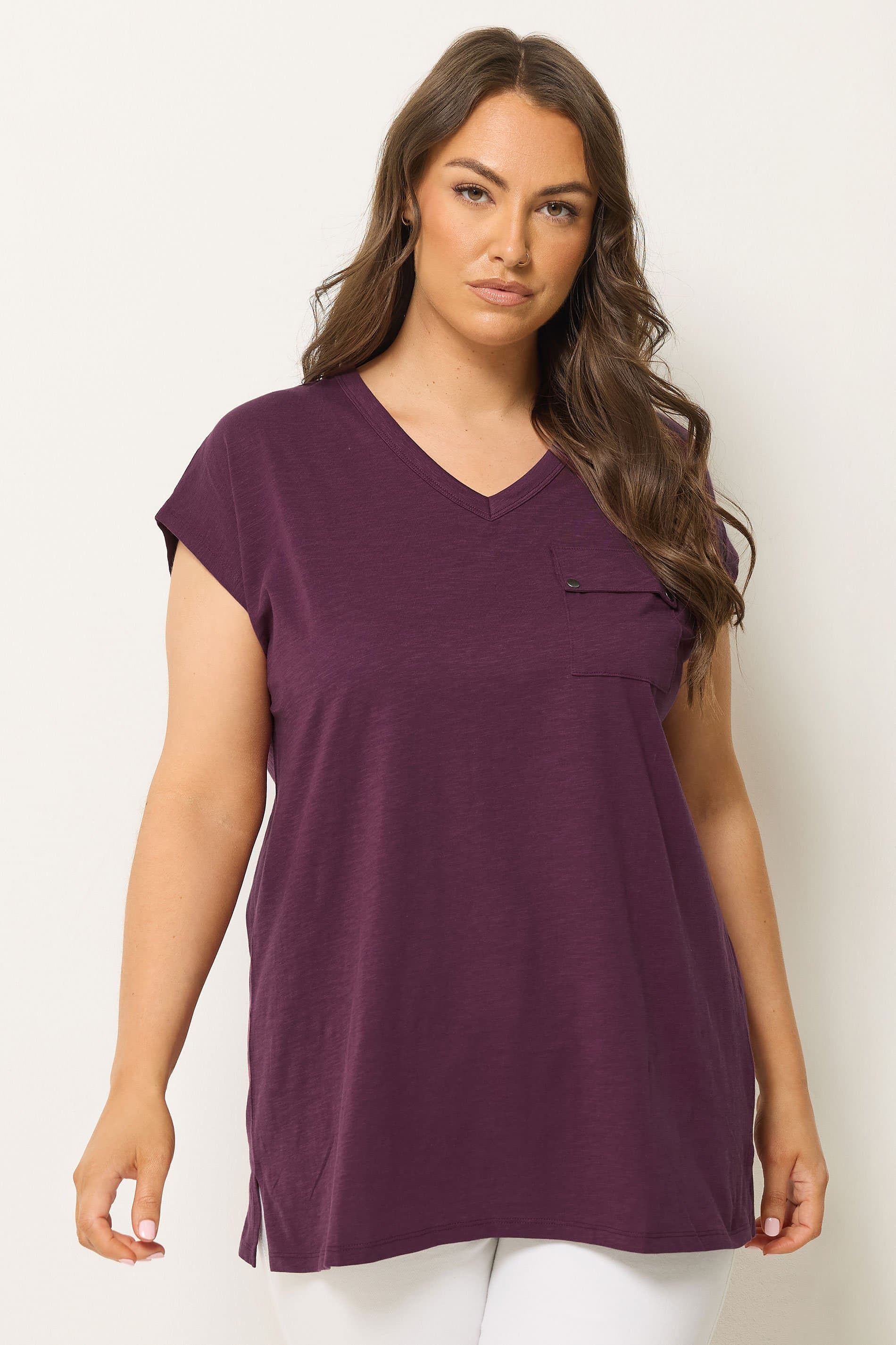 Yours Plus Size Purple Stud Pocket Tshirt