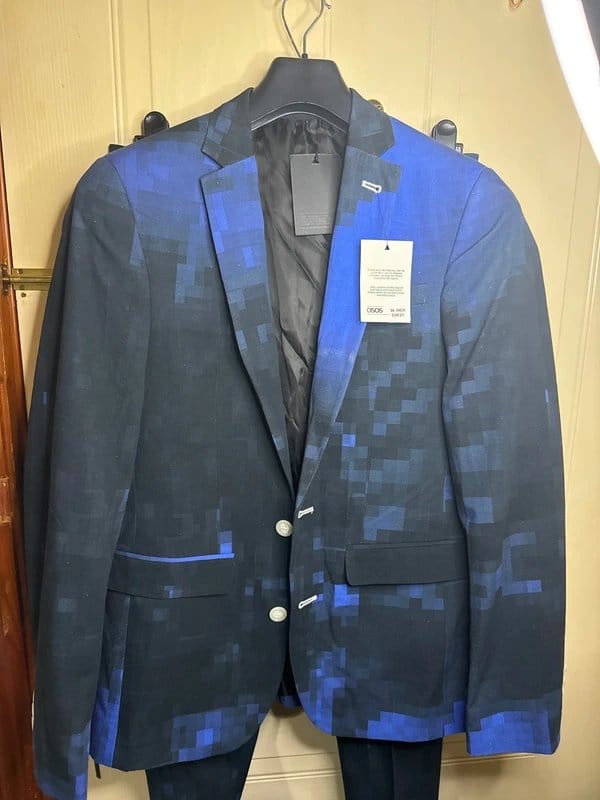 ASOS Blue & Navy Pixelated Blazer Suit