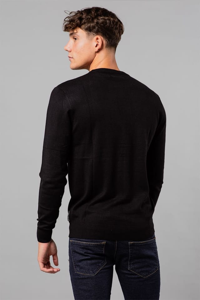French Connection French Connection Men's Crew Neck Long Sleeve Knitted Jumper in Black - 2