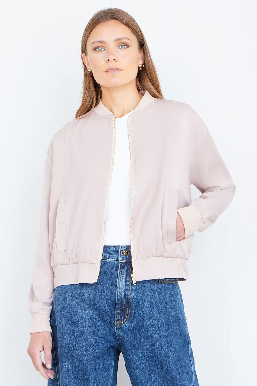 Yumi Yumi Women's Stone Relaxed Lightweight Bomber Jacket - 2