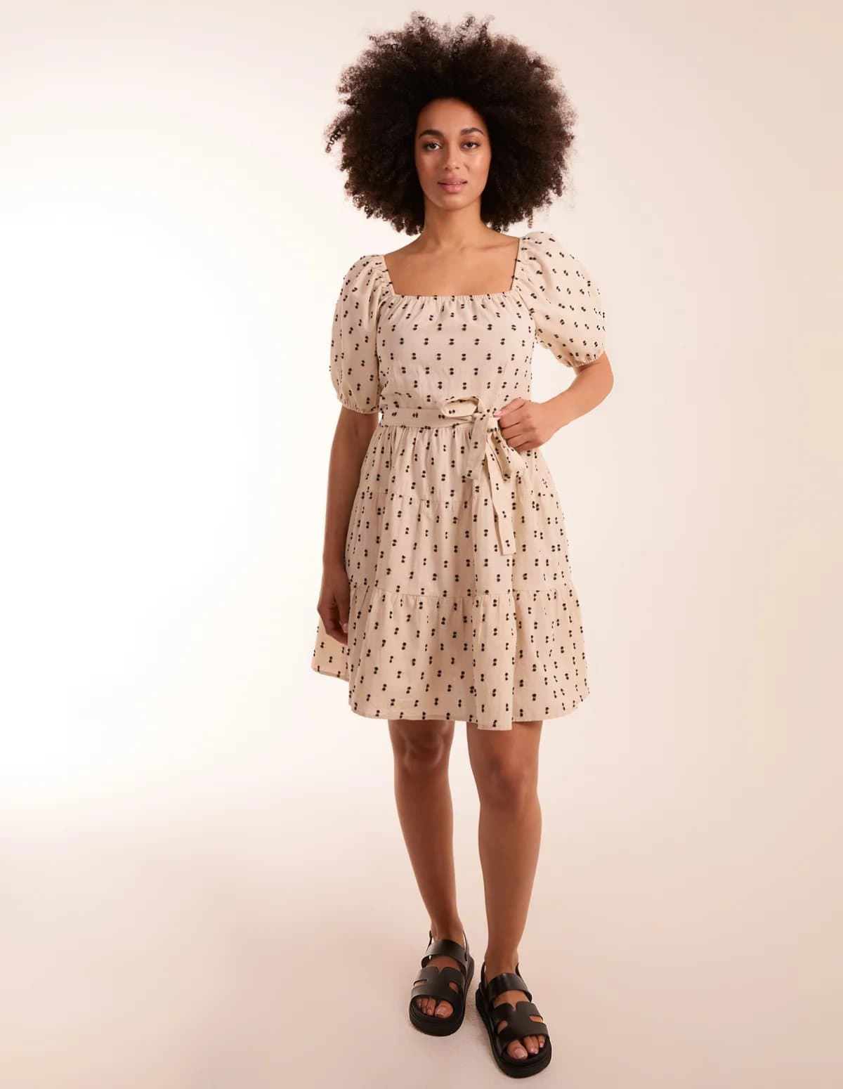 Blue Vanilla Dobby Spot Milkmaid Mini Dress
