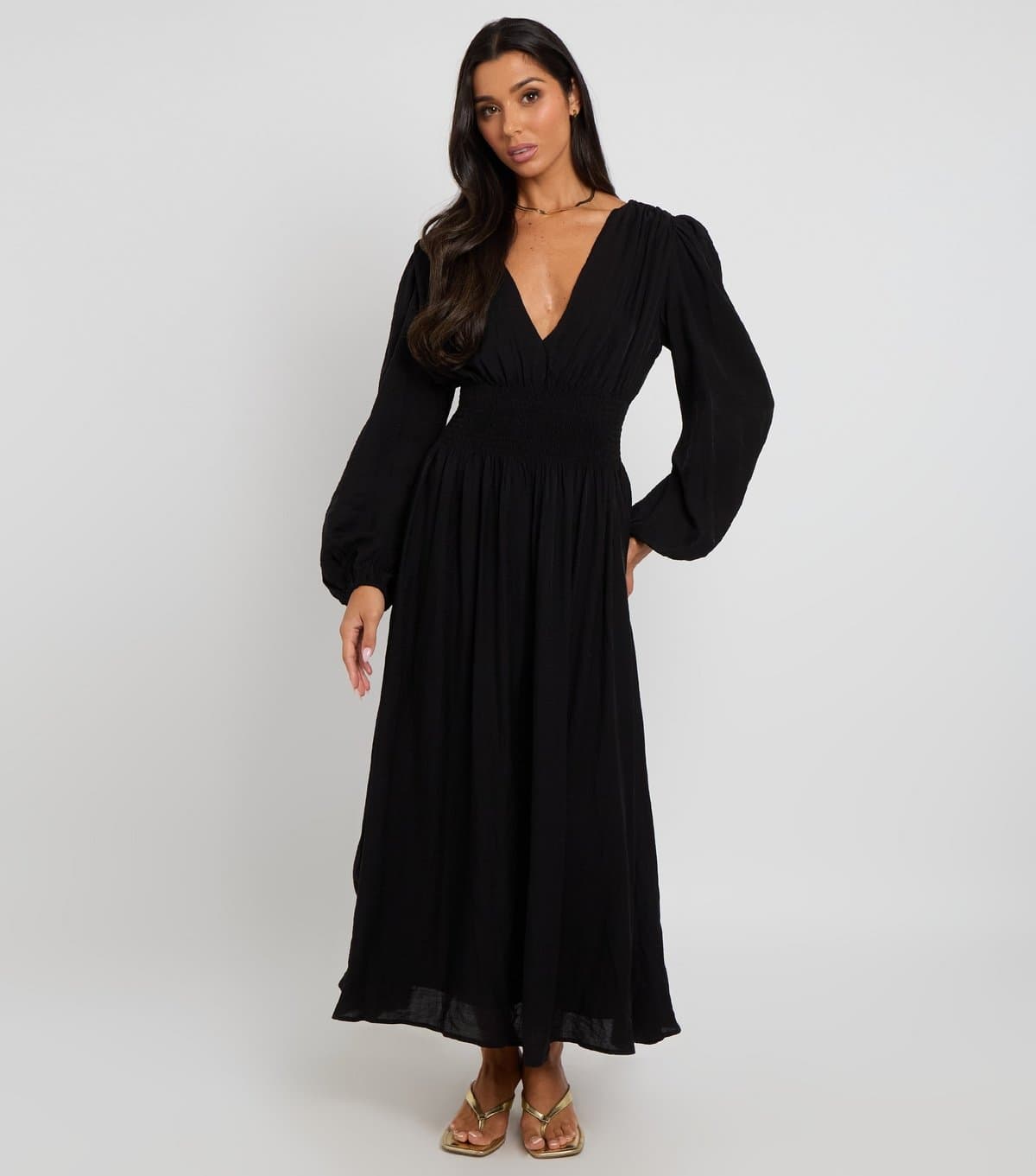 Urban Bliss Women's Black Elasticated Waist Long Sleeve Maxi Dress Urban Bliss New Look