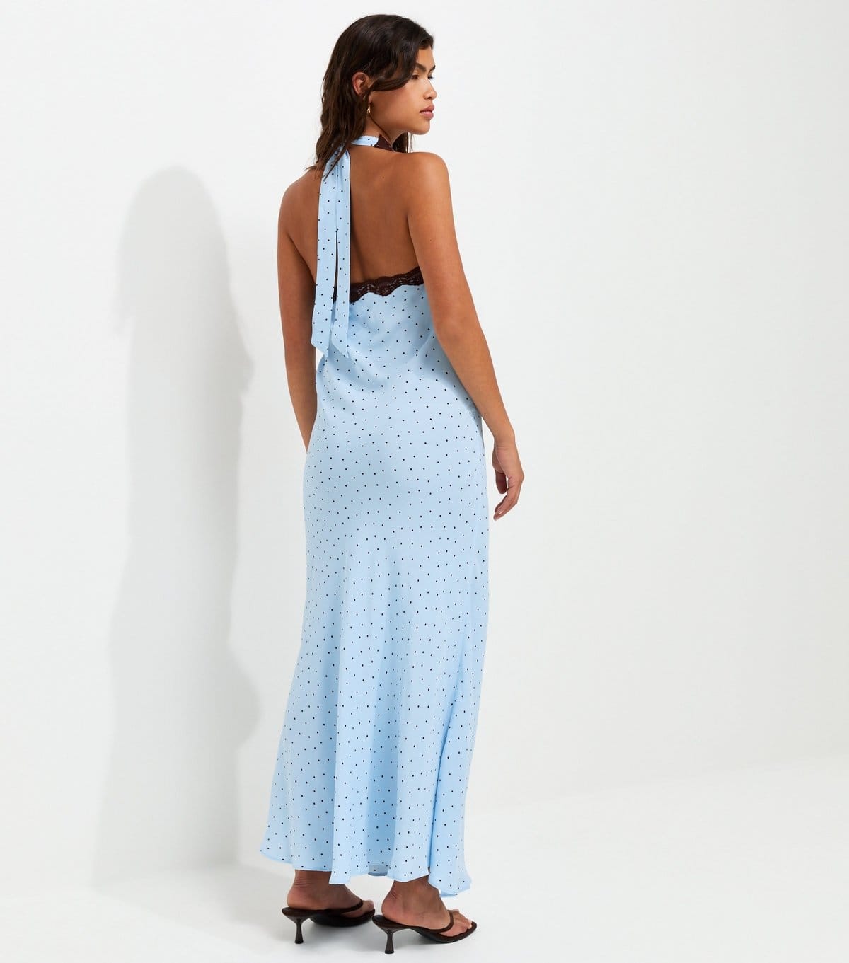 New Look Women's Blue Halterneck Lace Trim Midi Dress New Look - 4