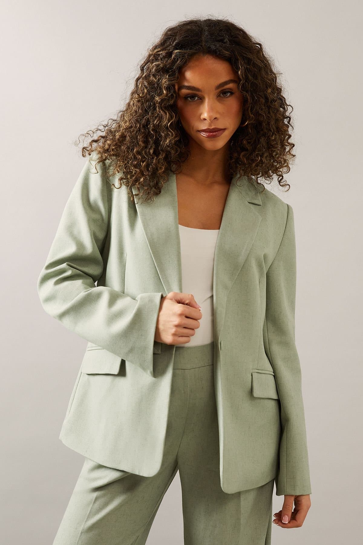 Wallis Wallis Light Khaki Linen Mix Wrap Blazer