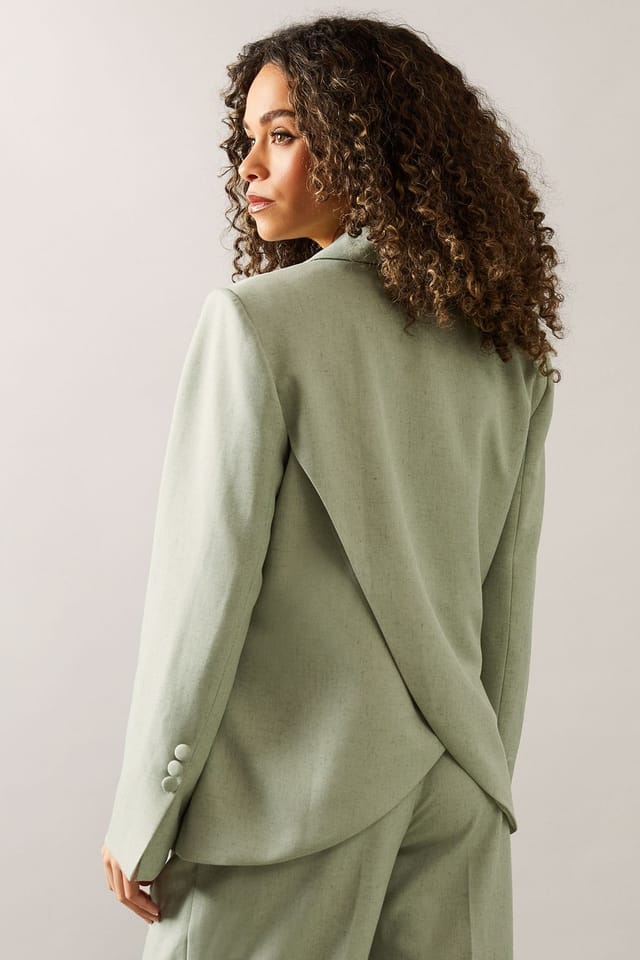 Wallis Wallis Women's Linen Mix Wrap Detail Blazer in Light Khaki - 3