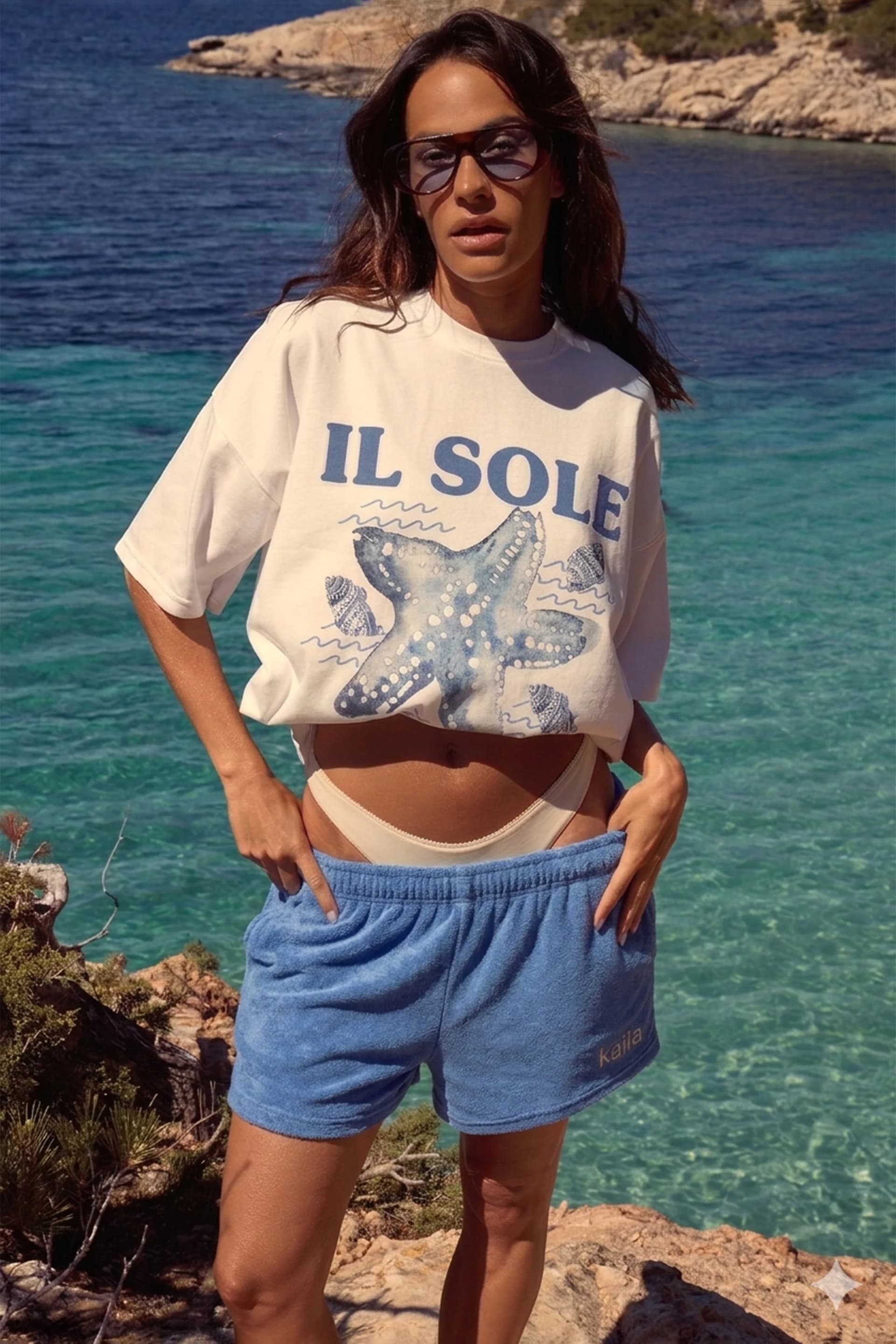 Kaiia Kaiia Logo Towelling Mini Shorts Lagoon Blue