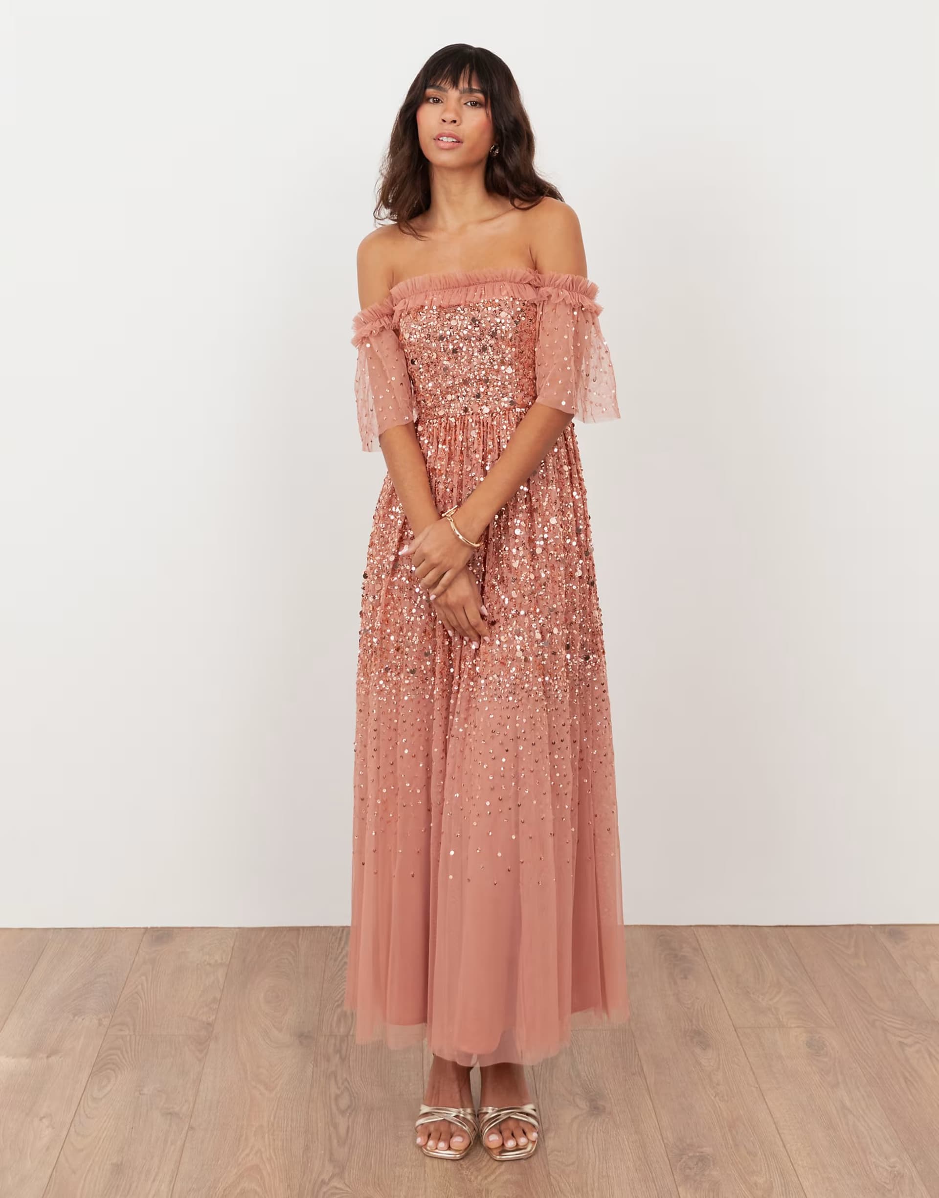 ASOS Maya Embellished bardot midaxi dress in terracotta pink