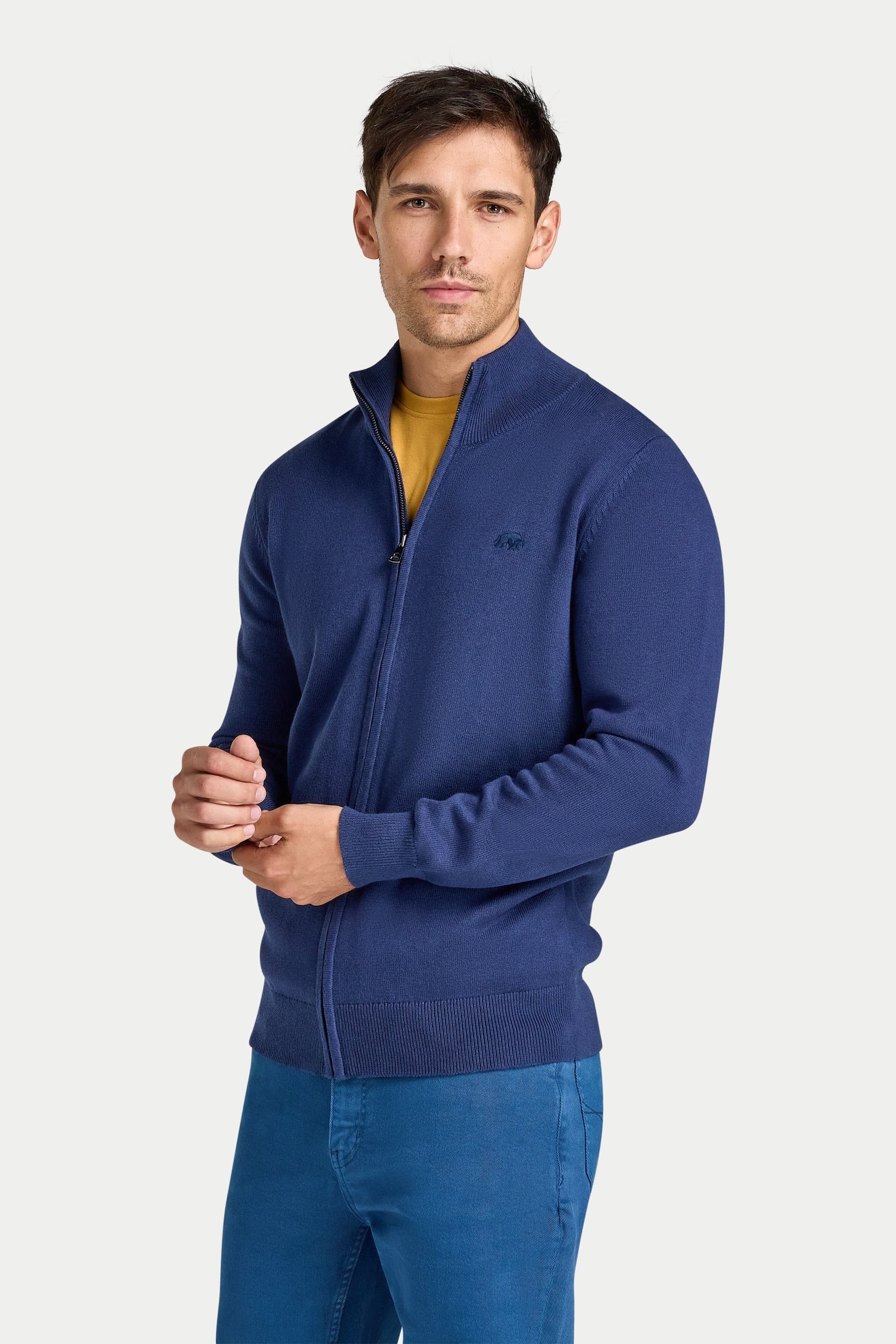 raging bull Raging Bull Men's Zip Through Knitted Cardigan in Navy