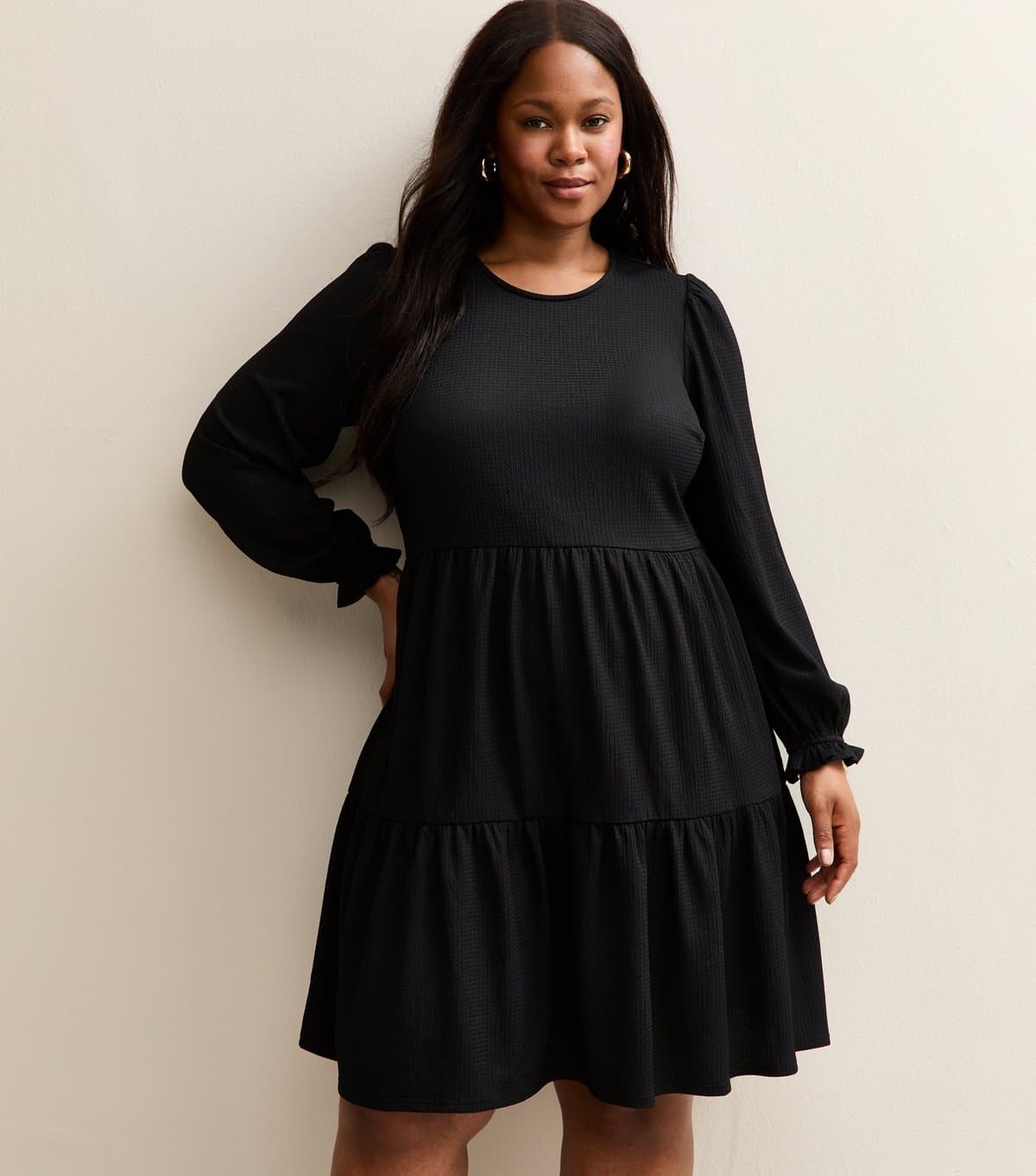 New Look Women's Plus Size Black Crinkled Jersey Mini Dress Curves New Look