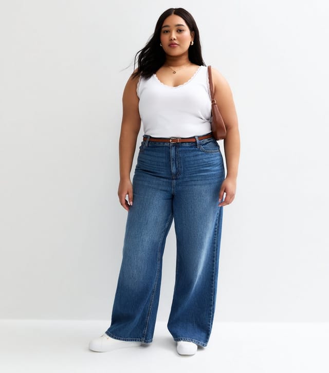 New Look Women's Plus Size White Lace Trimmed V-Neck Vest Curves New Look - 3