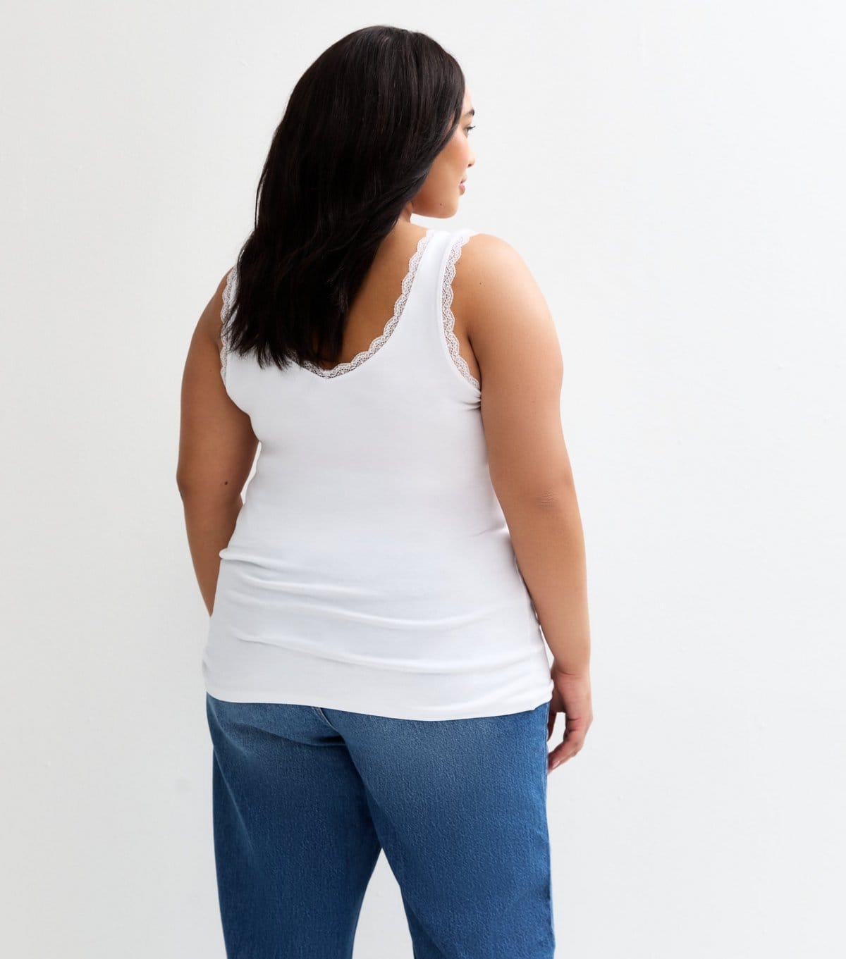 New Look Women's Plus Size White Lace Trimmed V-Neck Vest Curves New Look - 4