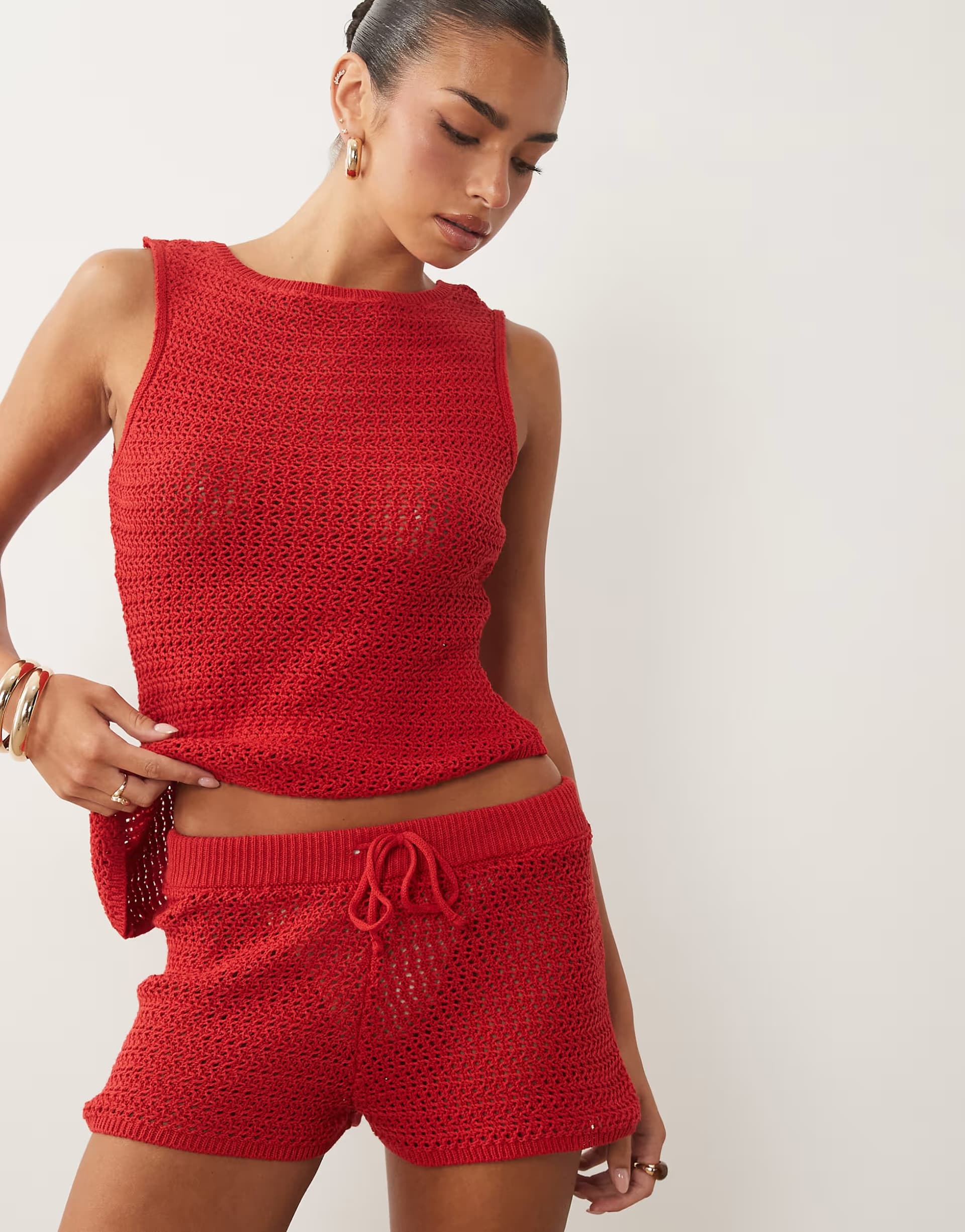 ASOS ASOS DESIGN crochet short co ord in red
