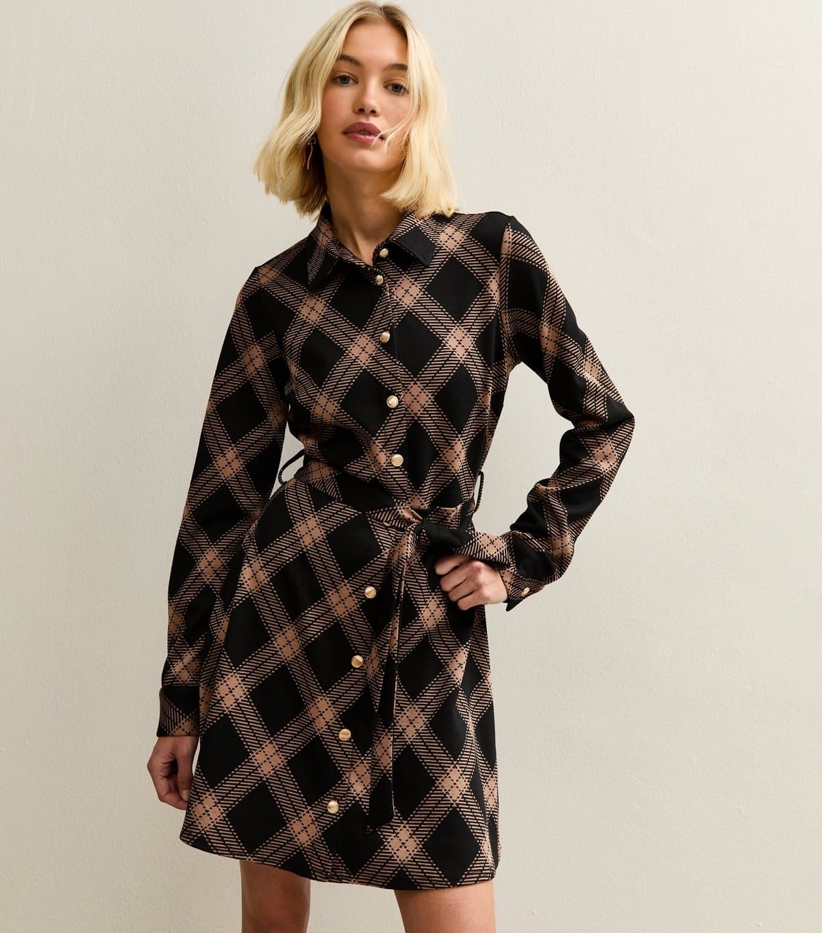 New Look Women's Black Check Mini Shirt Dress New Look
