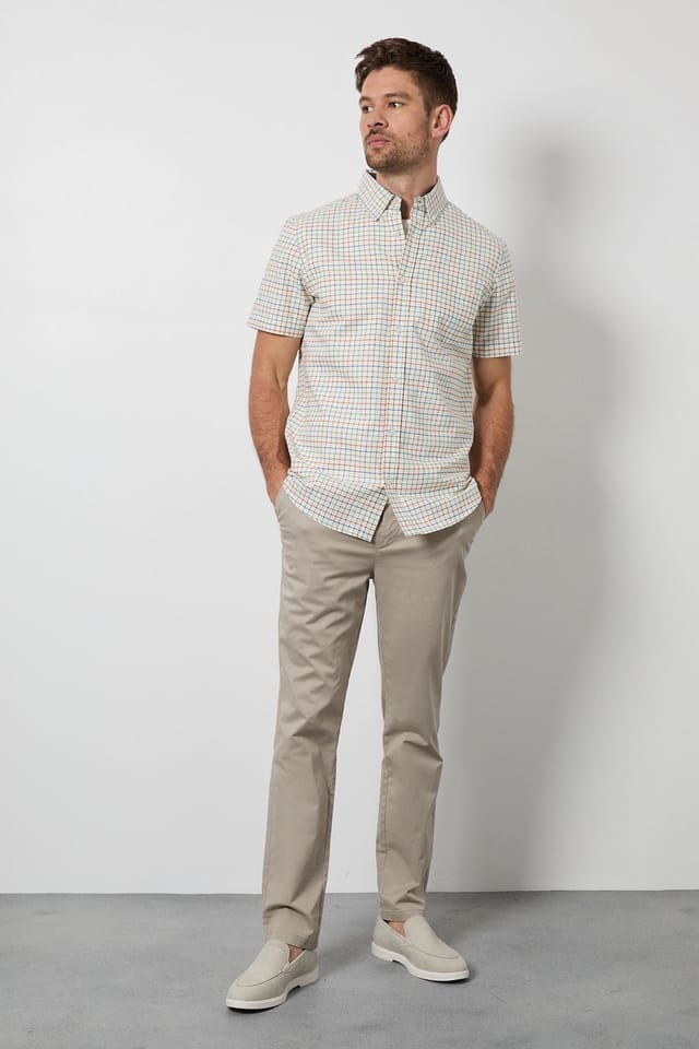 Maine Maine Men's Off White Window Check Short Sleeve Shirt in Off-White - 2