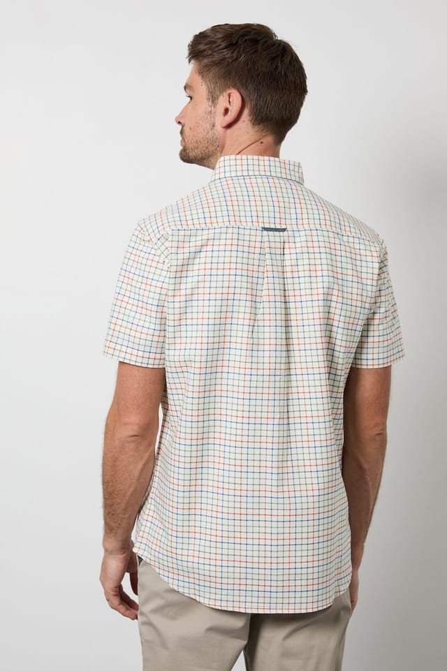 Maine Maine Men's Off White Window Check Short Sleeve Shirt in Off-White - 3
