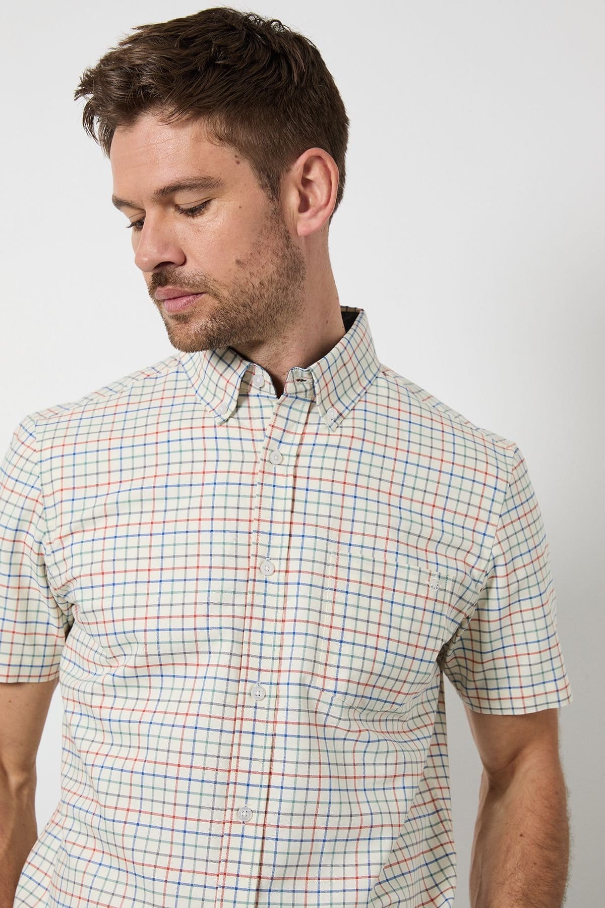 Maine Maine Men's Off White Window Check Short Sleeve Shirt in Off-White - 4