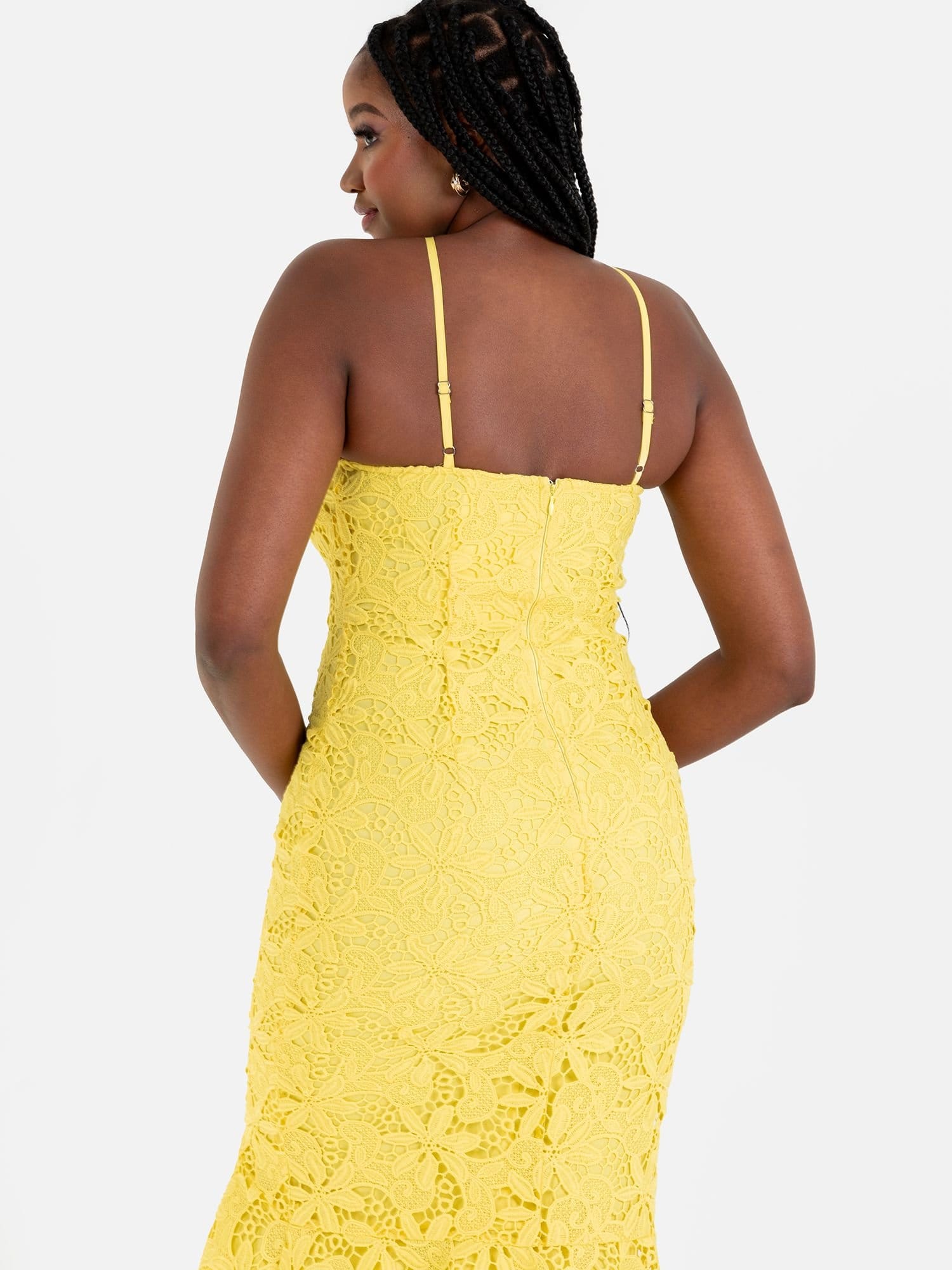 Maya Deluxe Maya Deluxe Women's Halter Neck Lace Midi Dress in Yellow - 4