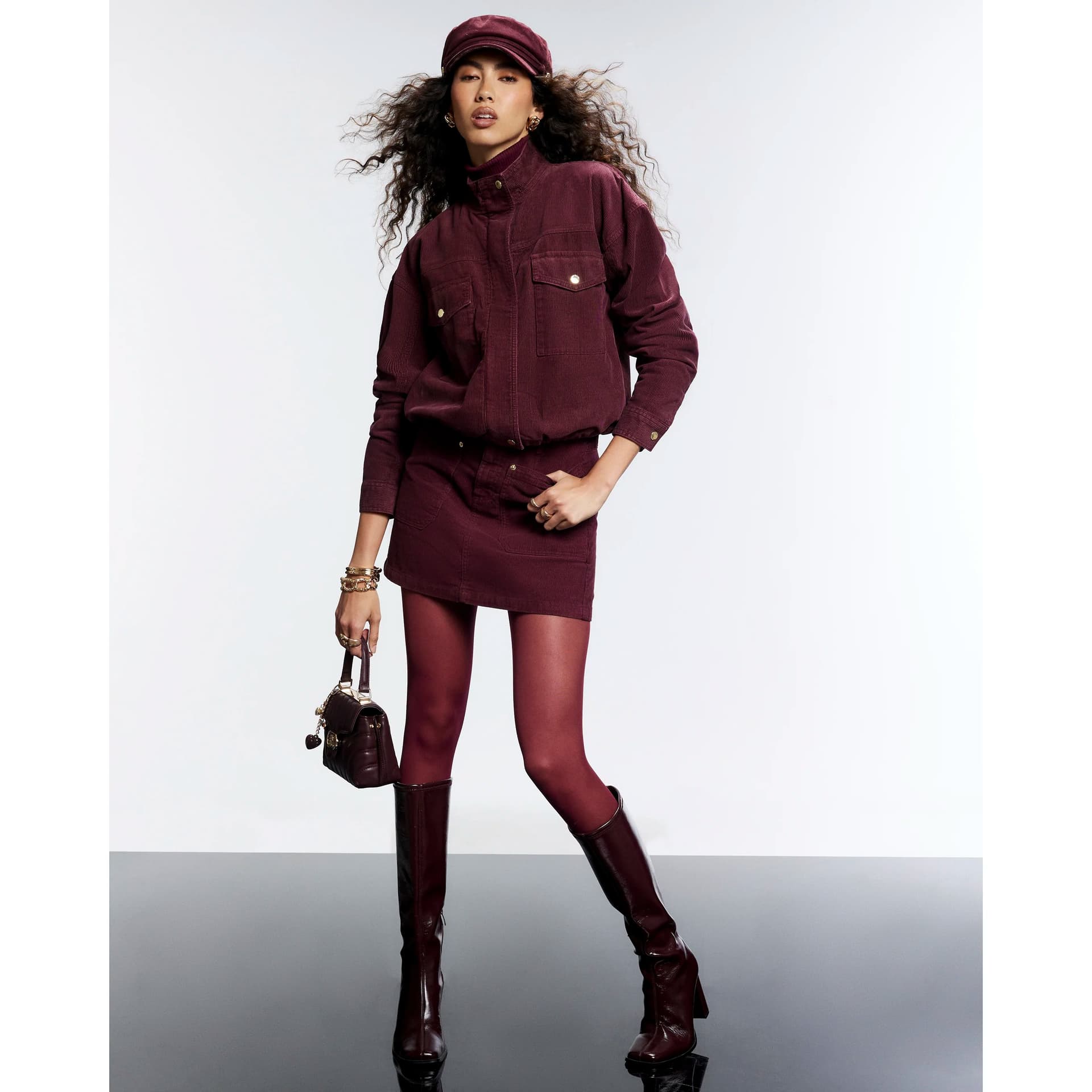 River Island River Island Womens Burgundy Corduroy Mini Skirt