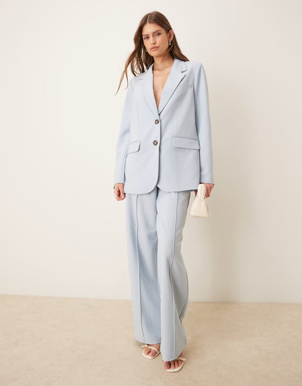 ASOS YAS oversized blazer and wide leg trouser set with tortoise shell button detail in sky blue - 1