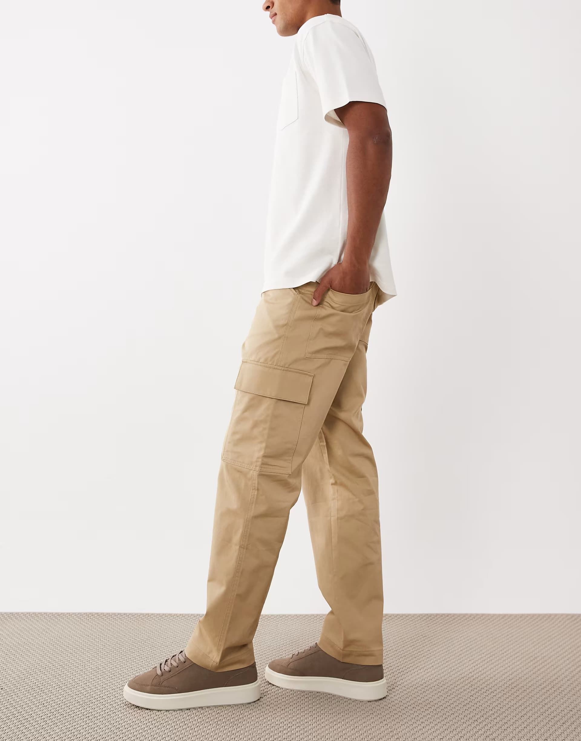 ASOS Mango cotton straight leg cargo trousers in beige