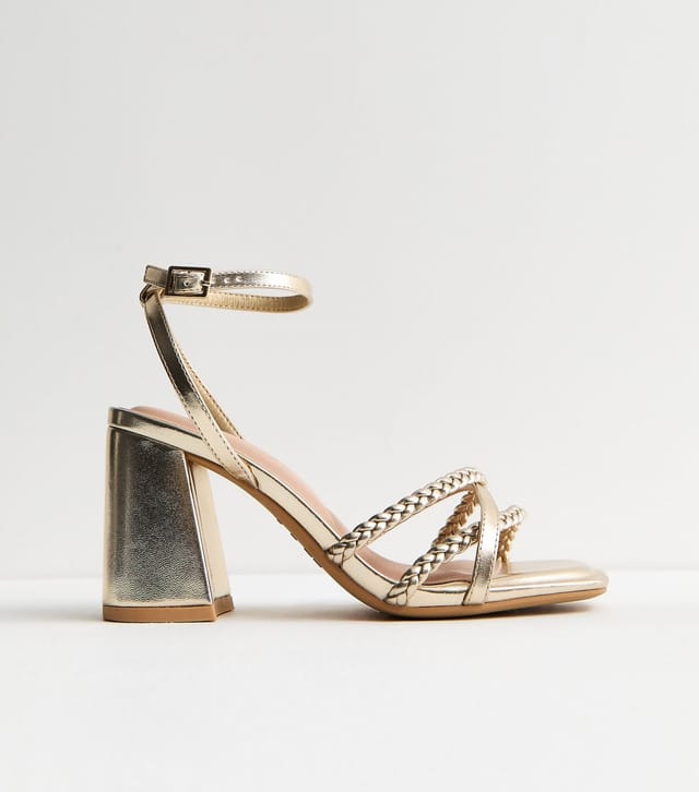 New Look Women's Wide Fit Gold Faux Leather Block Heel Sandals Vegan New Look - 2