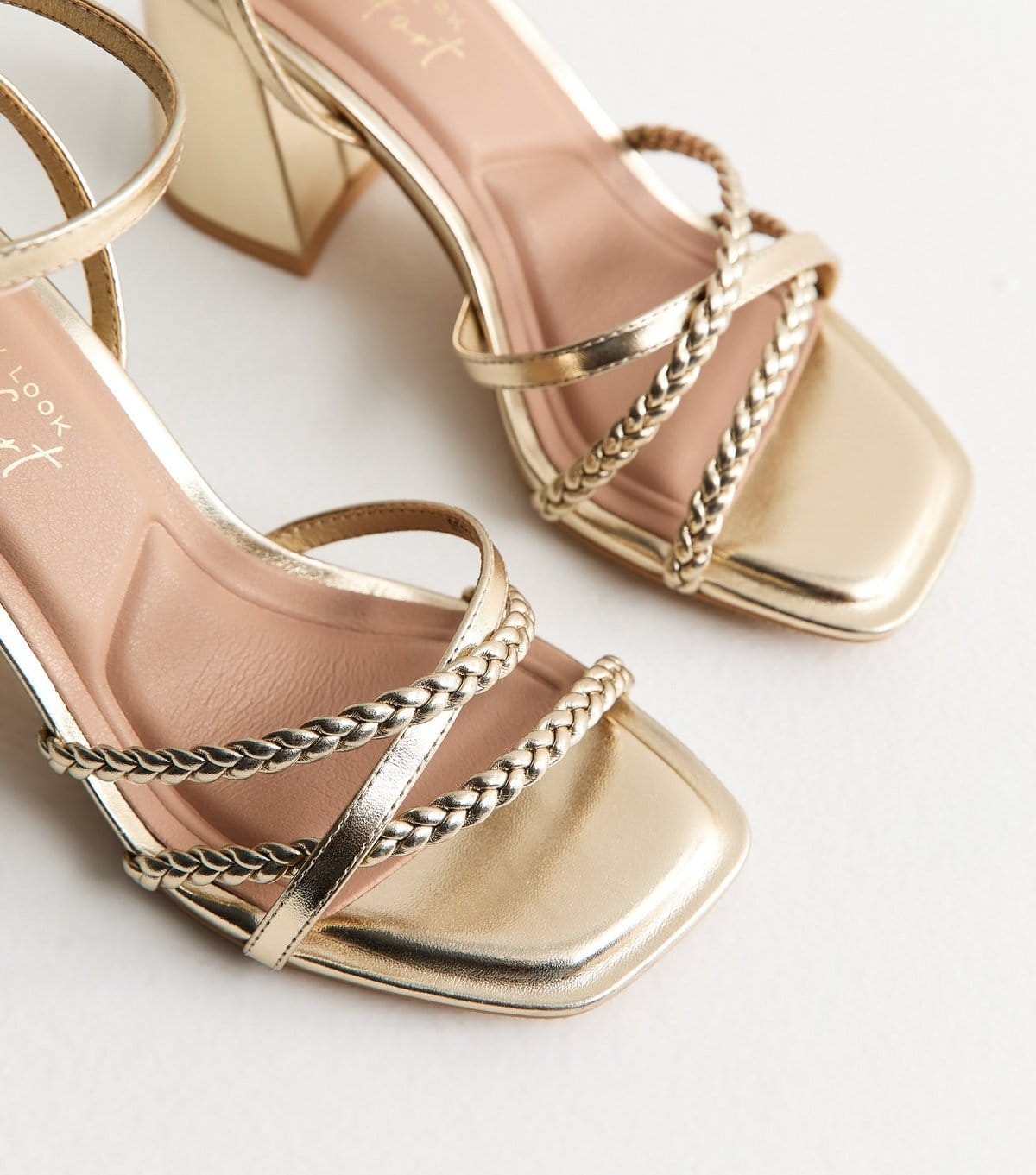 New Look Women's Wide Fit Gold Faux Leather Block Heel Sandals Vegan New Look - 4