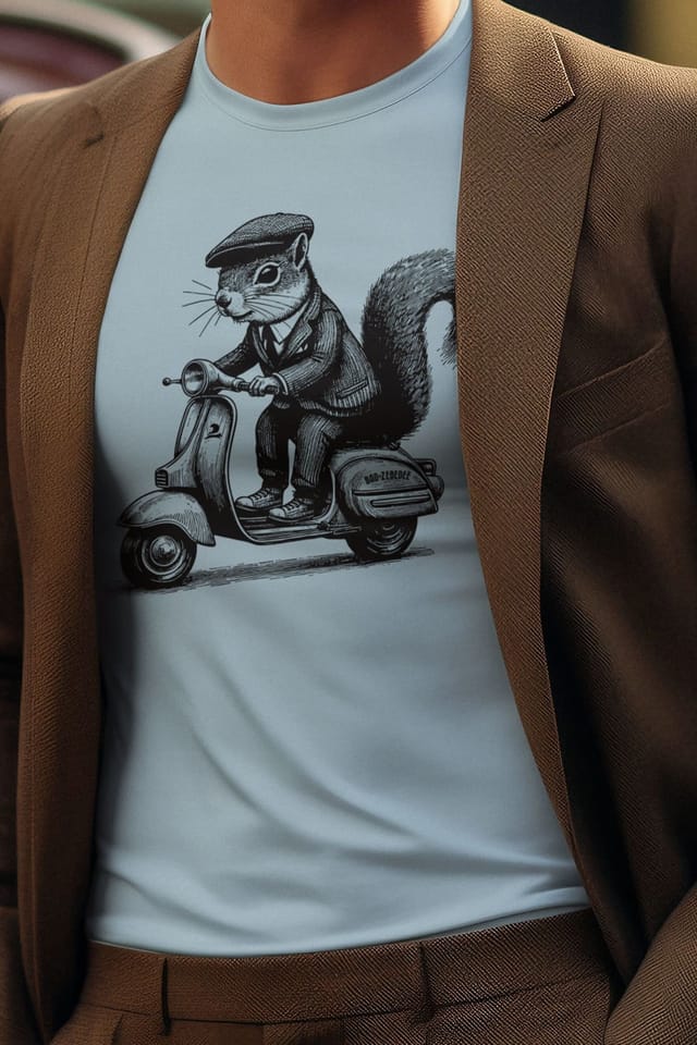 Bad Zebedee Bad Zebedee Men's Scooter Squirrel T-Shirt in Light Blue - 2