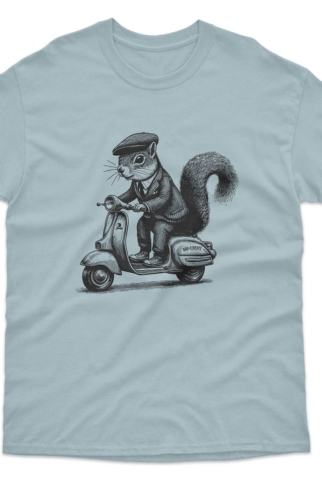 Bad Zebedee Bad Zebedee Men's Scooter Squirrel T-Shirt in Light Blue - 3