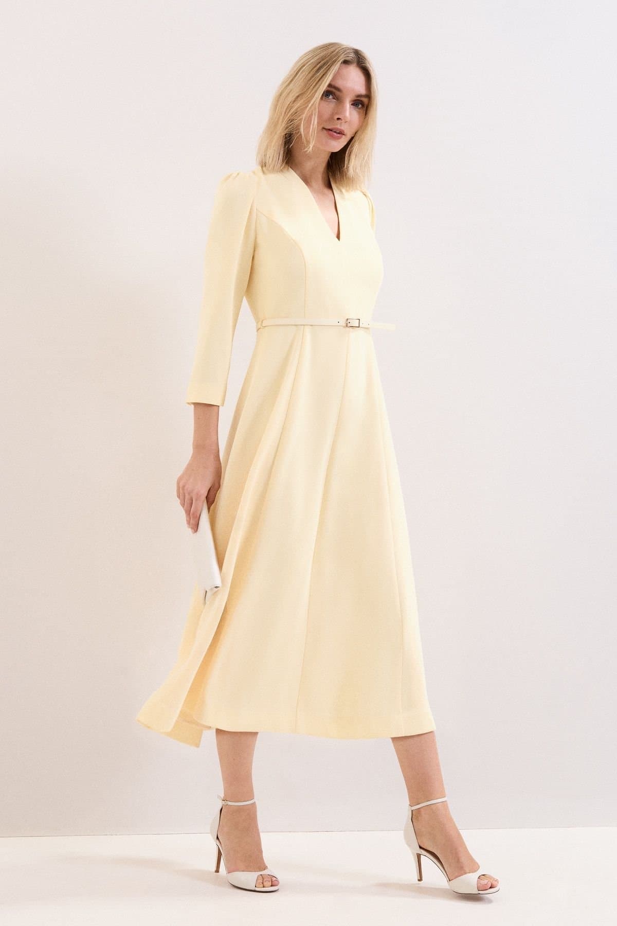 Phase Eight Phase Eight Women's Danielle Belted Midi Dress in Lemon