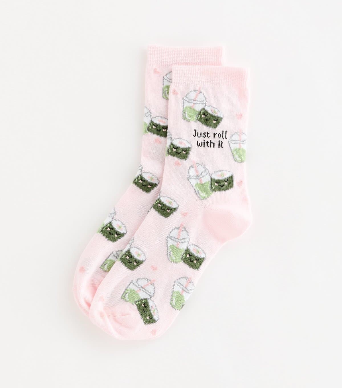 New Look Pink Cotton Rich Just Roll With It Sushi Socks New Look