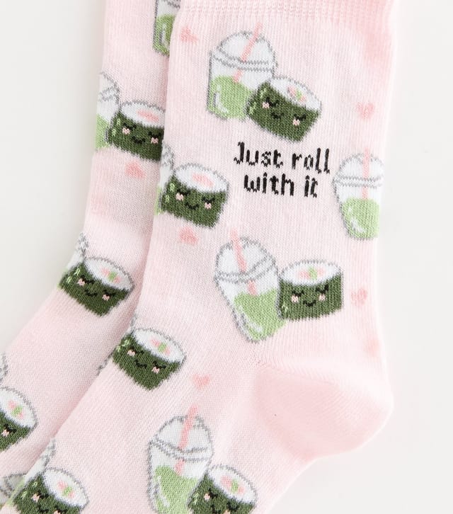 New Look Pink Cotton Rich Just Roll With It Sushi Socks New Look - 2
