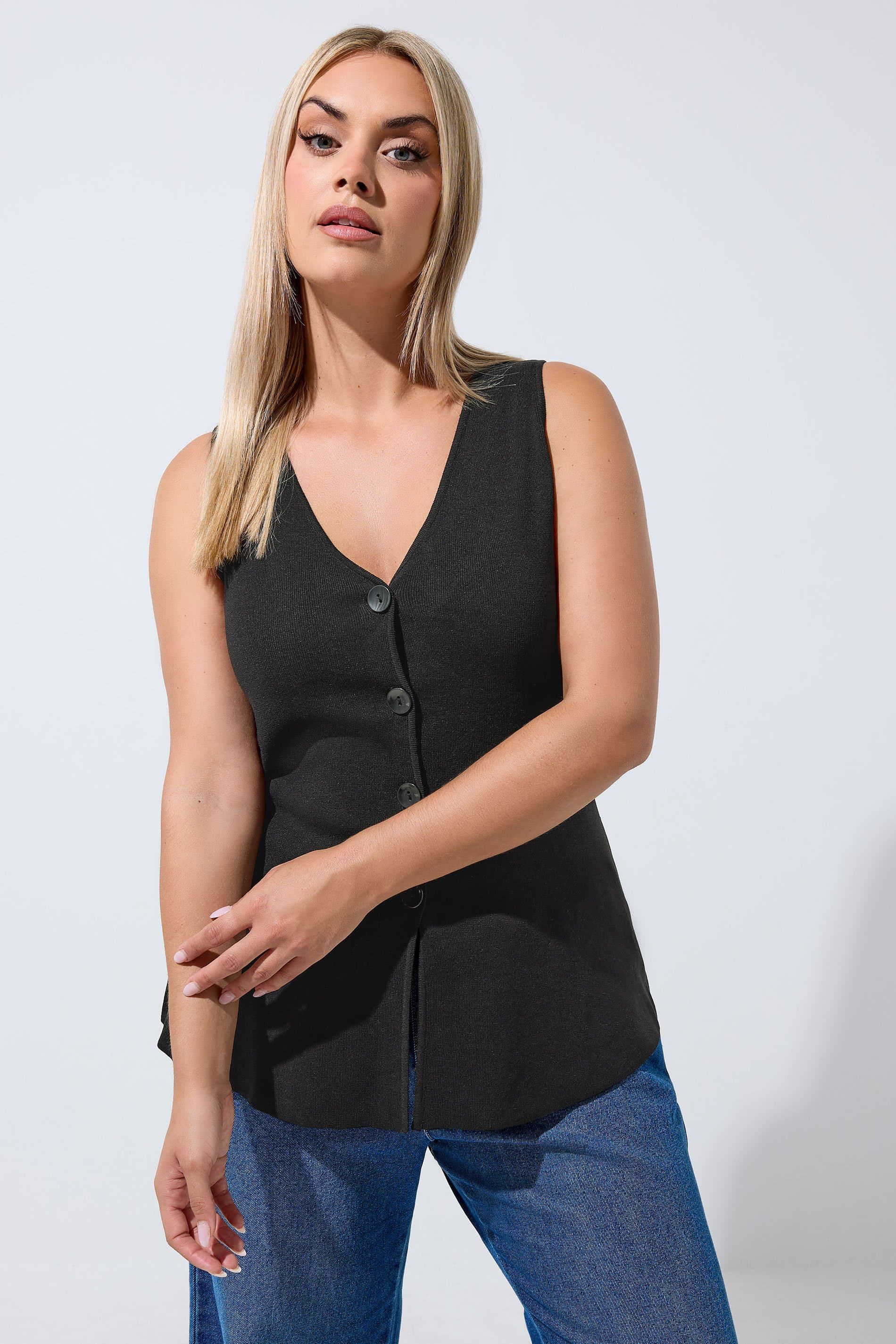 Limited Collection Plus Size Black Flare Hem Waistcoat