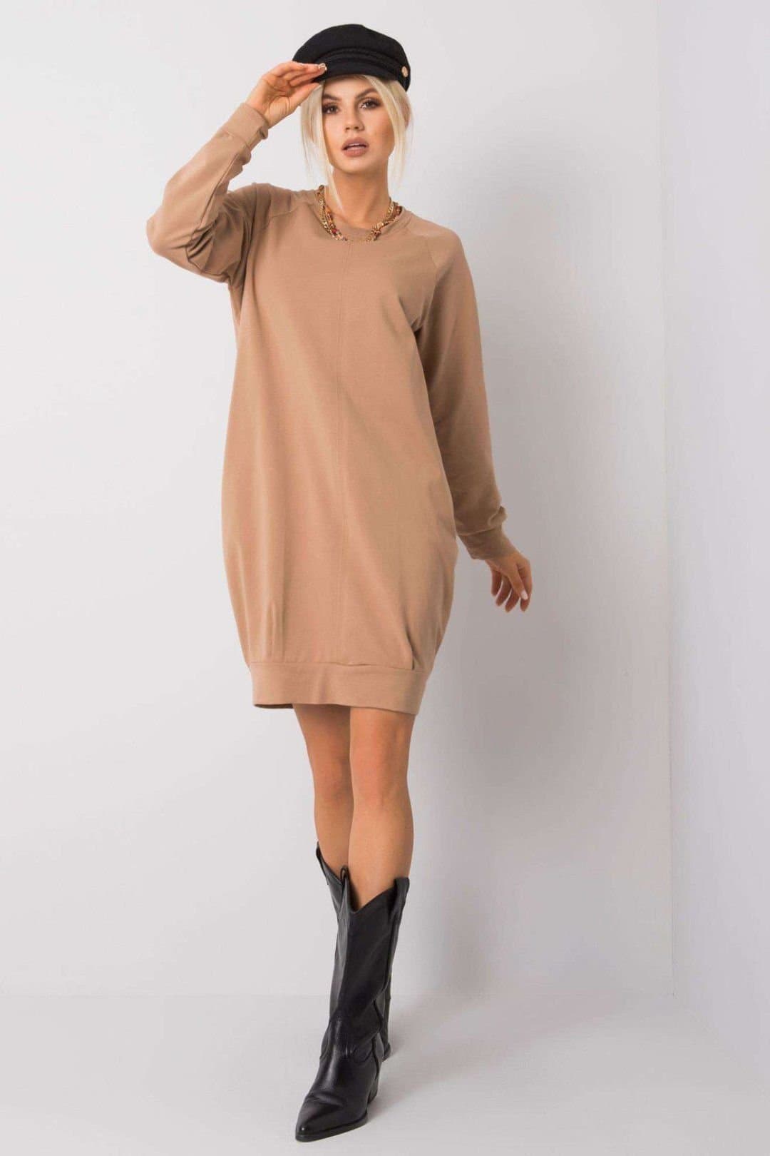 Love Lace Love Lace Women's Everyday Cotton Elastane Long Sleeve Dress Pockets in Brown
