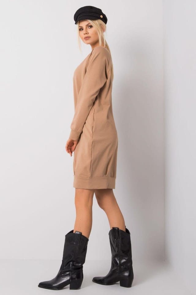 Love Lace Love Lace Women's Everyday Cotton Elastane Long Sleeve Dress Pockets in Brown - 2