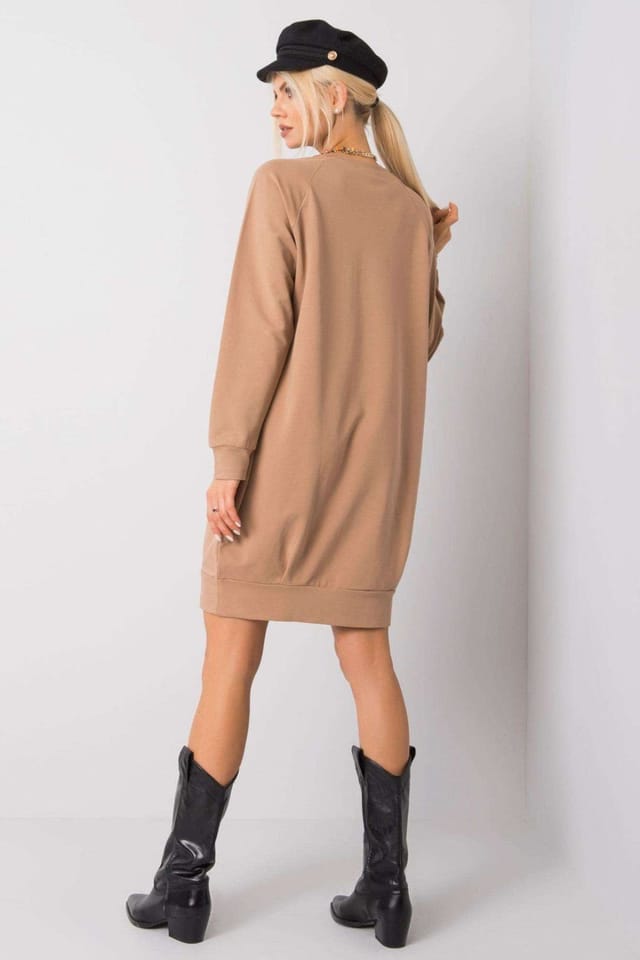 Love Lace Love Lace Women's Everyday Cotton Elastane Long Sleeve Dress Pockets in Brown - 3