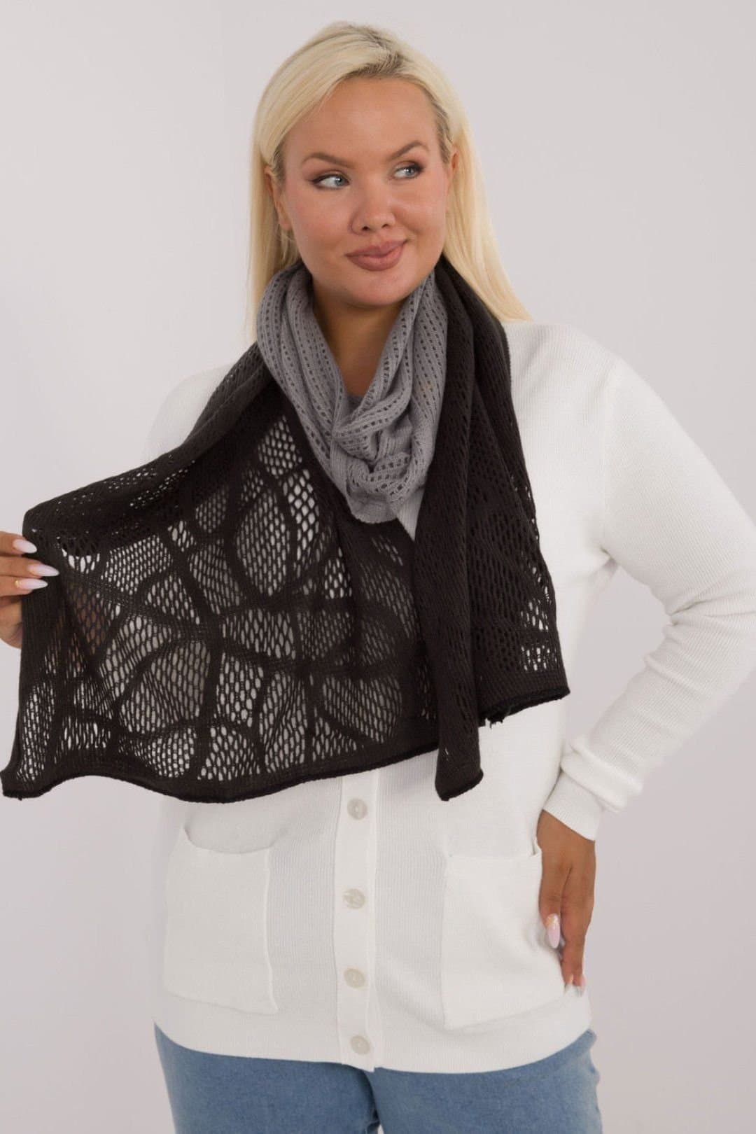 Love Lace Love Lace Women's Long Elegant Openwork Cotton Wool Scarf for Autumn Winter in Grey