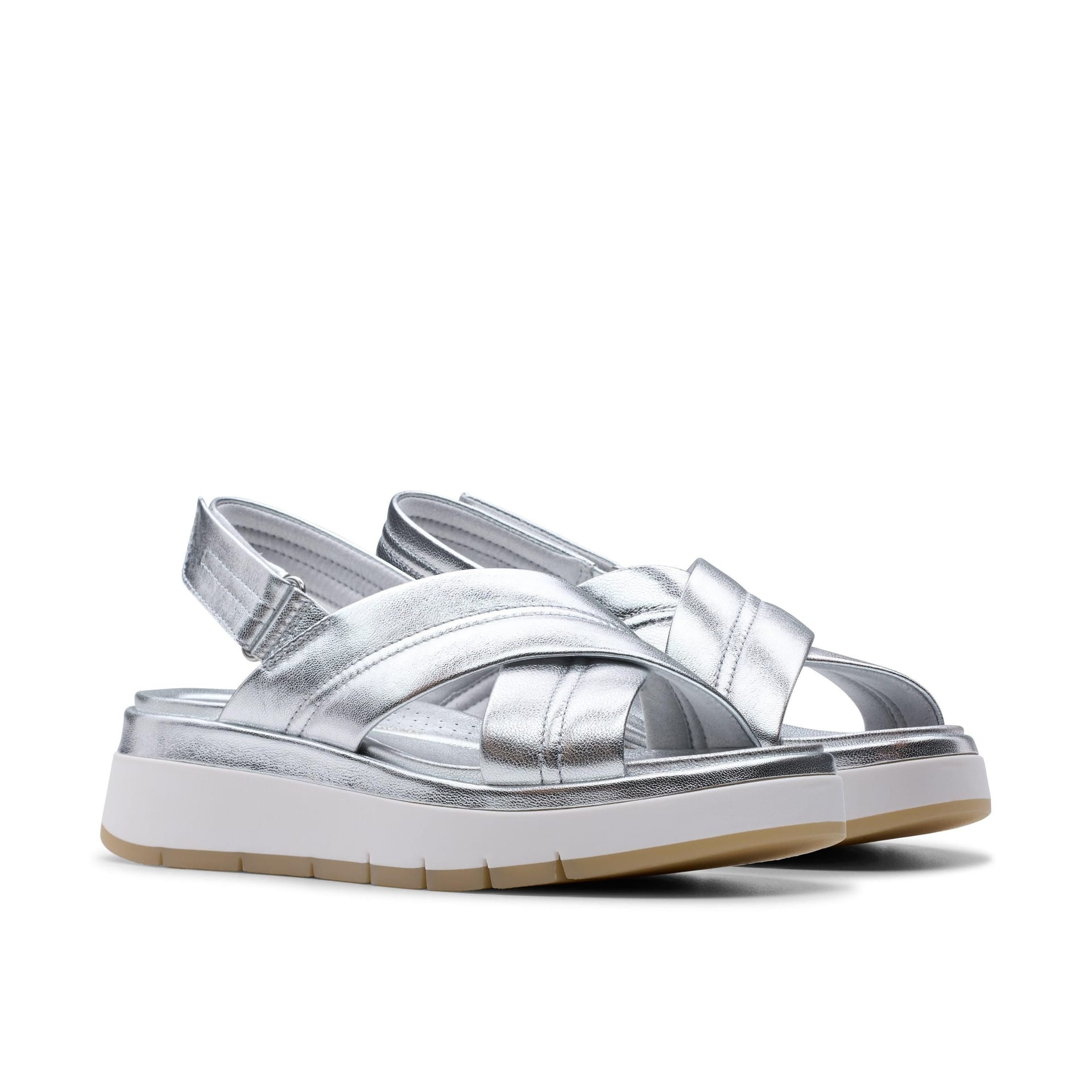 Clarks Clarks Women's Tuscan Cross Silver Leather Strappy Sandals - 4