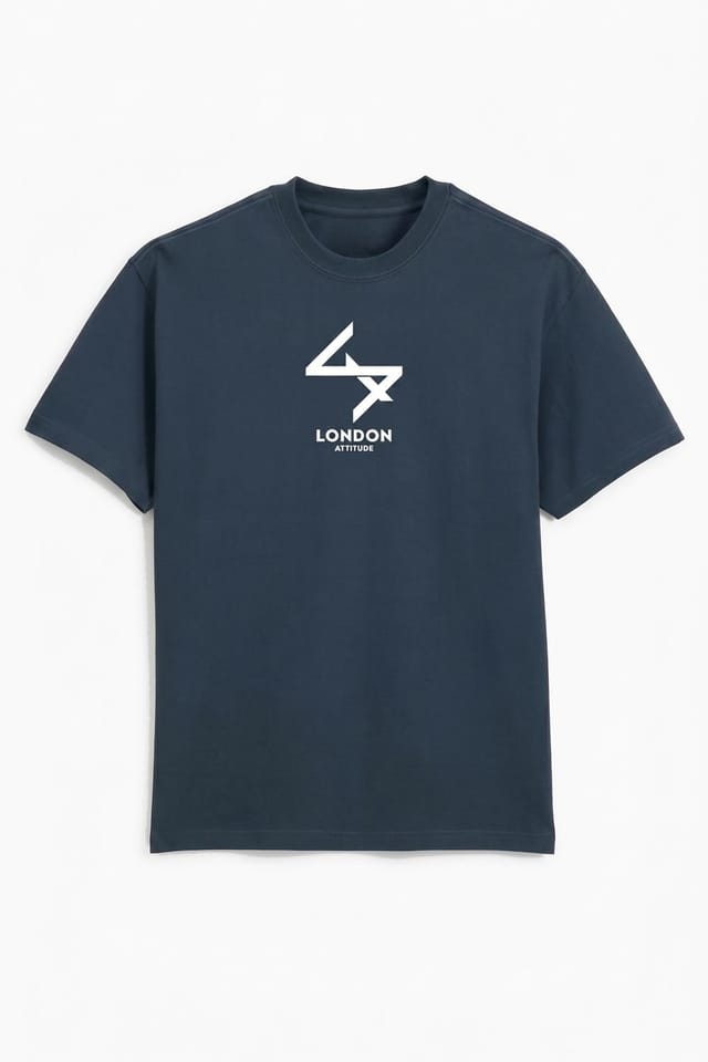 LONDON ATTITUDE LONDON ATTITUDE Men's Japanese inspired Oversized Heavyweight Cotton T-Shirt in Dark Blue - 3