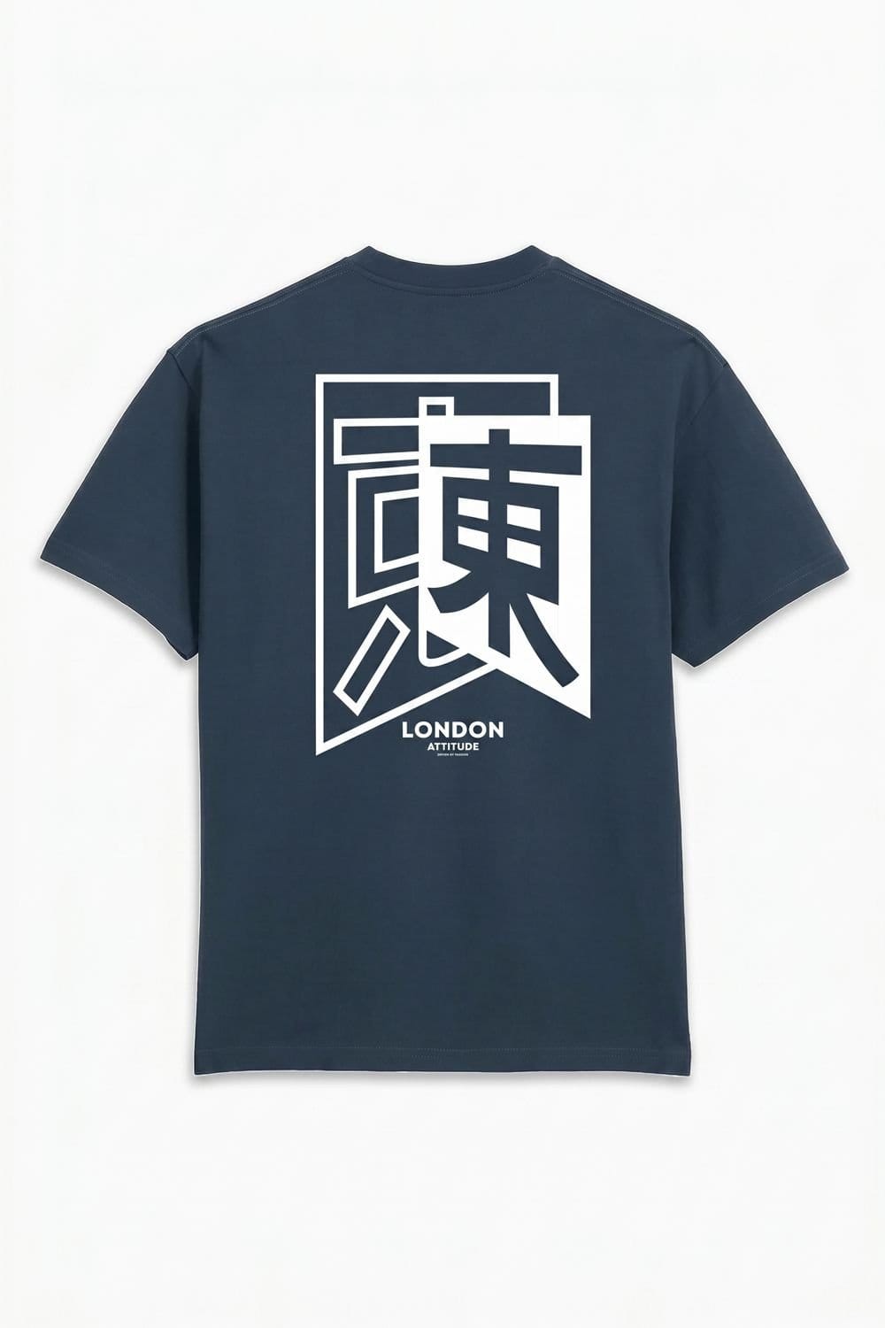 LONDON ATTITUDE LONDON ATTITUDE Men's Japanese inspired Oversized Heavyweight Cotton T-Shirt in Dark Blue - 4