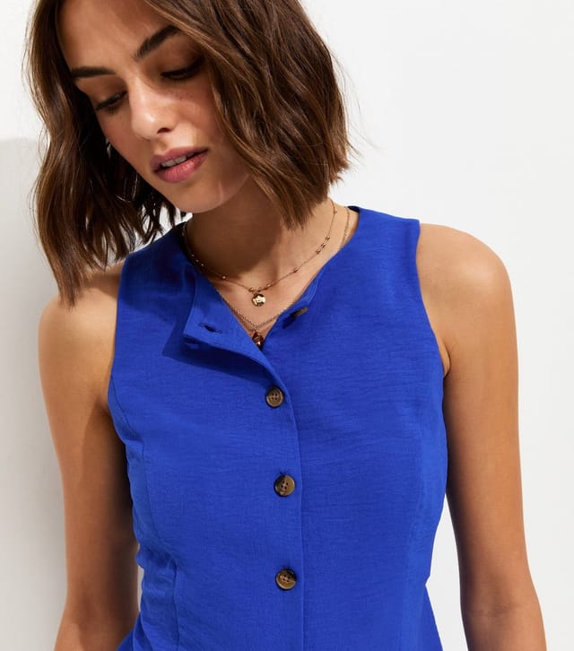 New Look Women's Bright Blue Crinkled Tie Back Waistcoat New Look - 2