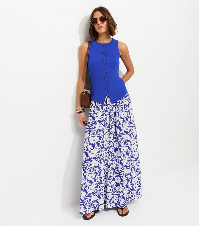 New Look Women's Bright Blue Crinkled Tie Back Waistcoat New Look - 3