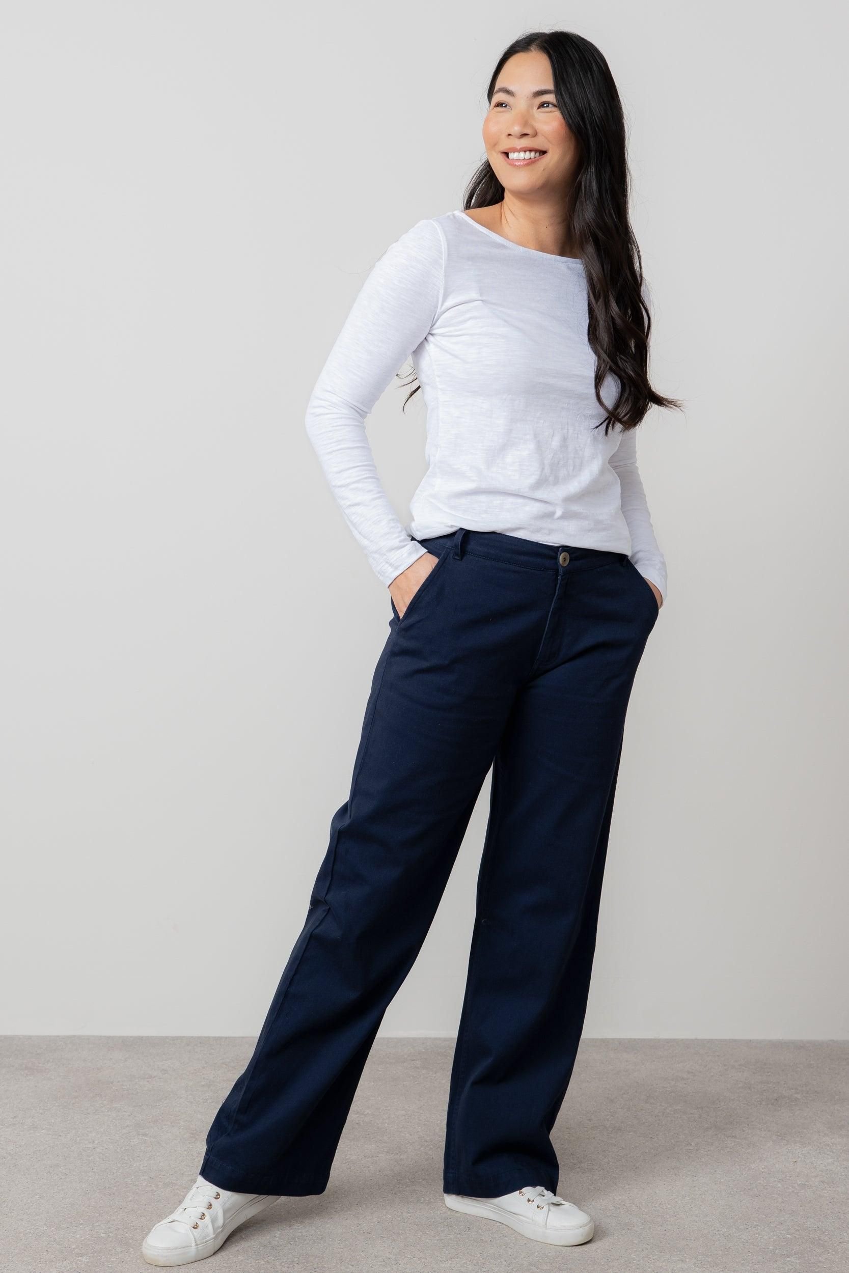 Lily & Me Lily & Me Women's Dockside Stretch Twill Full length Wide Leg Trousers in Navy - 3