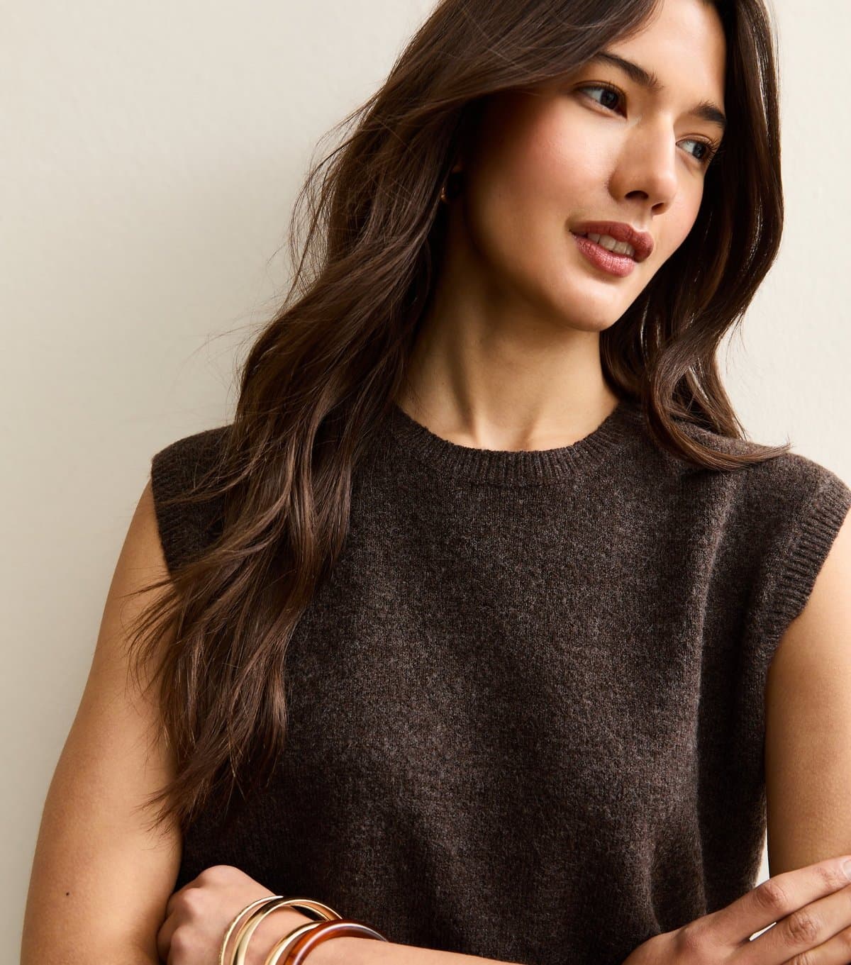 New Look Women's Dark Brown Knit Tabard Vest New Look