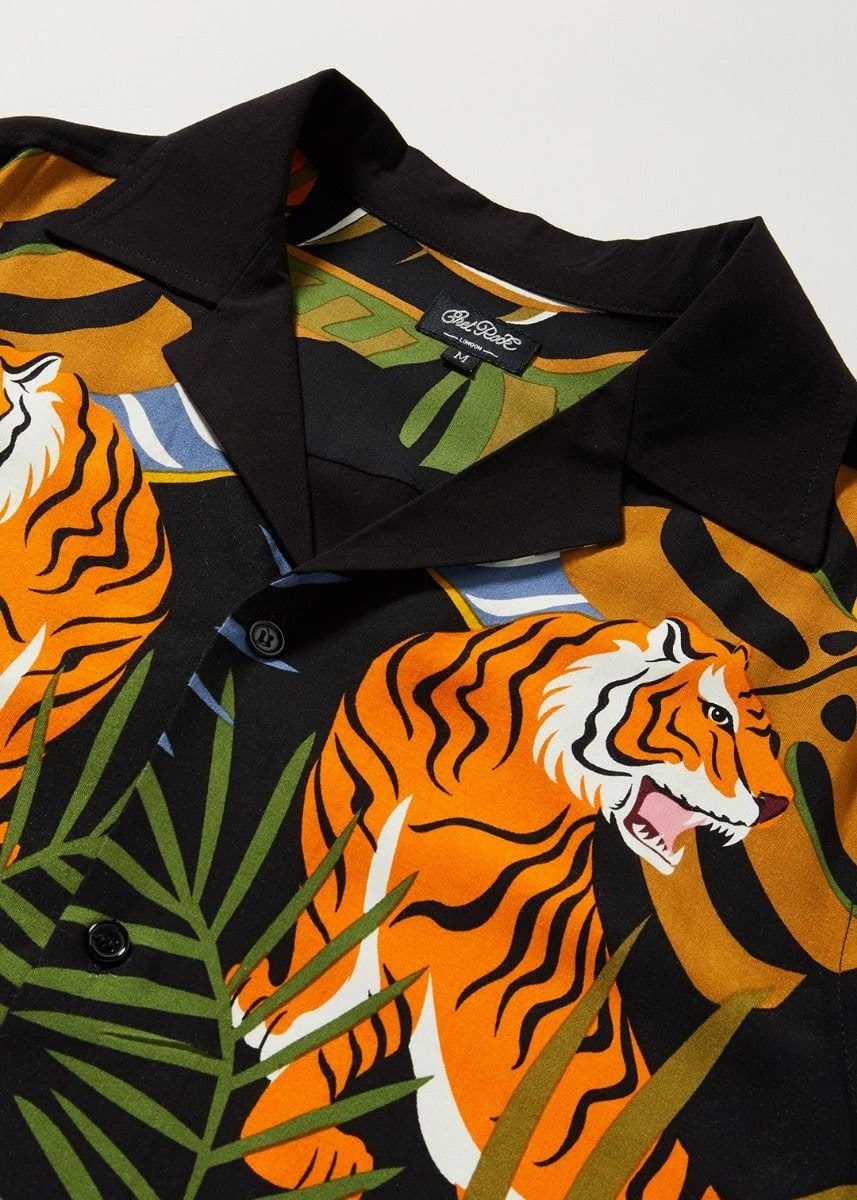 Chet Rock Chet Rock Men's Tiger Rockabilly Bowling Shirt Short Sleeve Black - 4