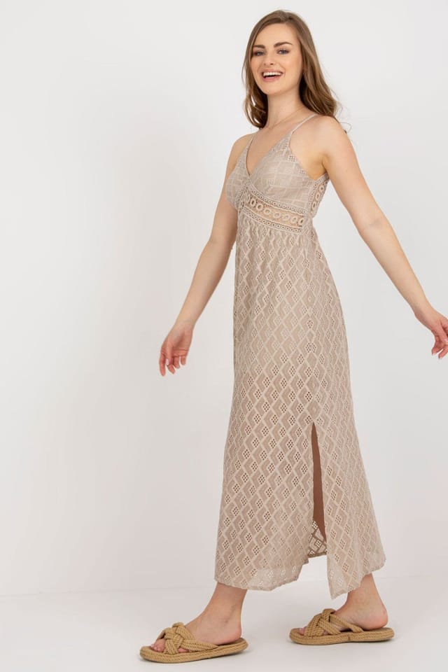 Love Lace Love Lace Women's Strapless Openwork Sweetheart Back Tie Dress in Beige - 2