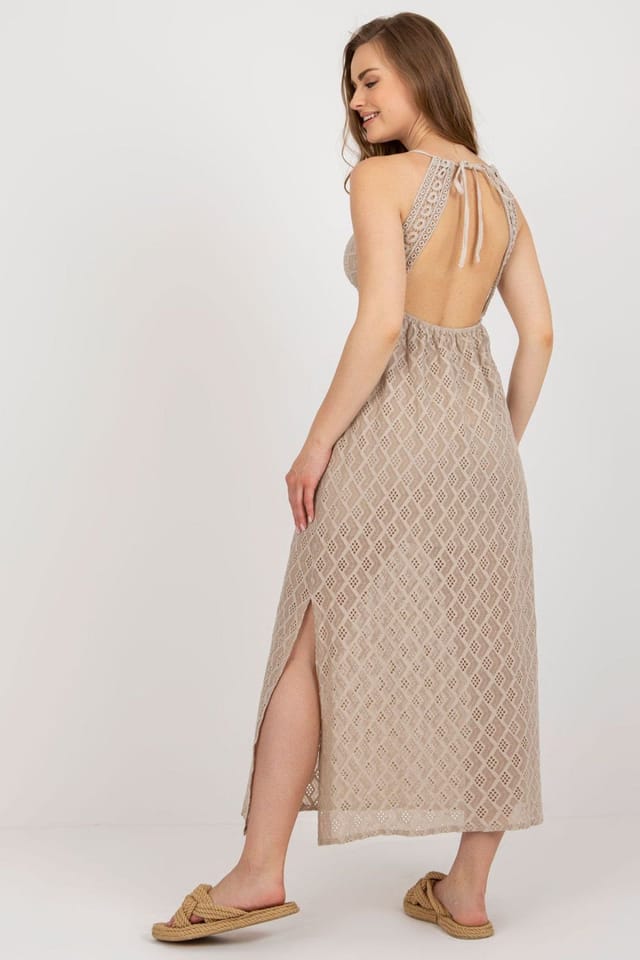Love Lace Love Lace Women's Strapless Openwork Sweetheart Back Tie Dress in Beige - 3