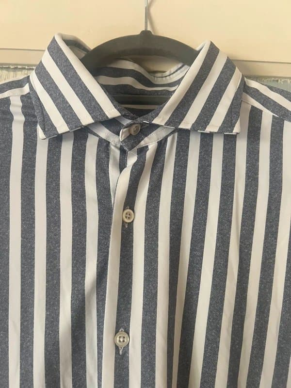DAKS DAKS London Men's Blue White Striped Shirt Long Sleeve Smart Casual Stretch