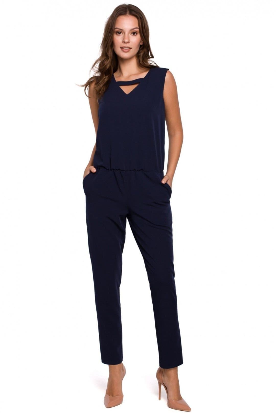 Love Lace Love Lace Women's Elegant Comfortable Overalls With Modern Neckline in Blue